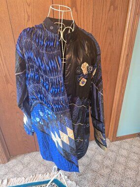 Handmade Wearable Art Jacket XL – Celestial Patchwork, Ribbons & Gold Charms